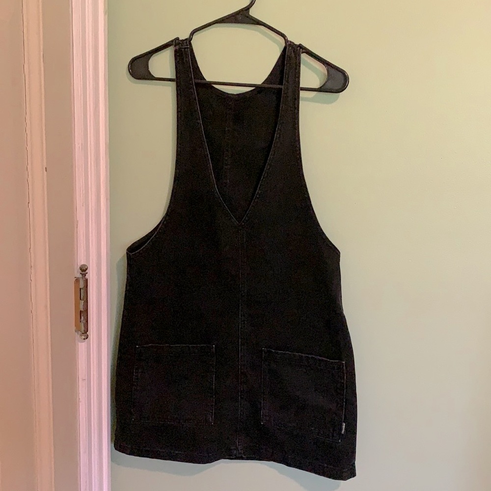 Black denim Pull&bear pinafore dress with deep V